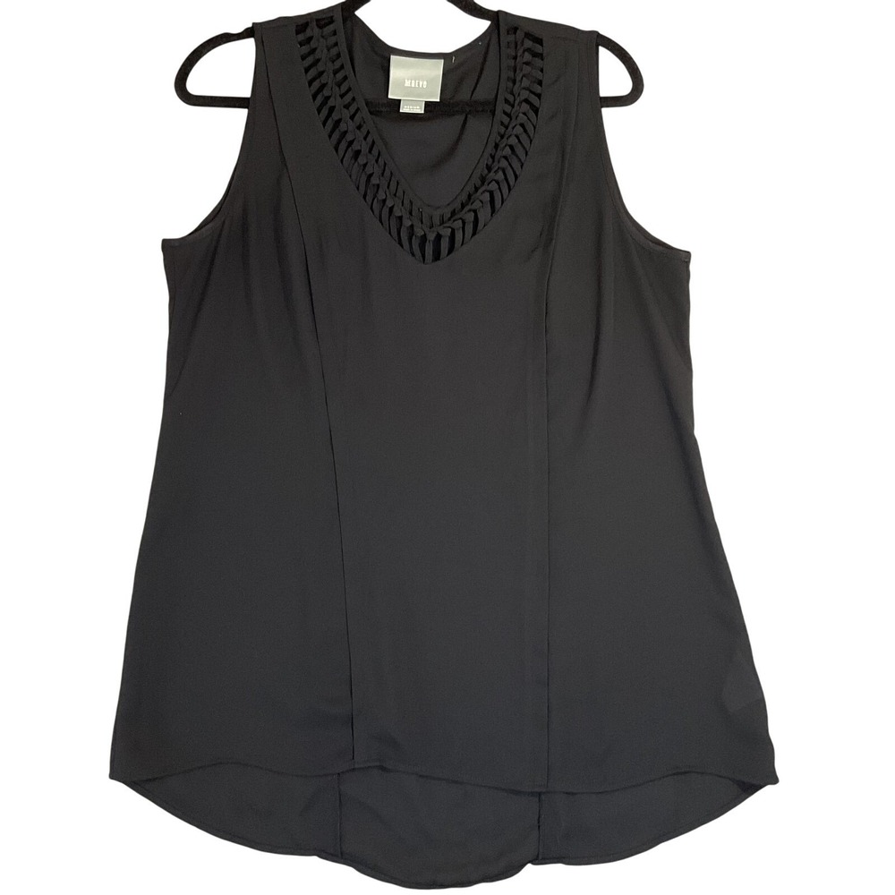 Maeve Blouse Women's M Black Sleeveless Braided V-Neck Top Pullover Lightweight